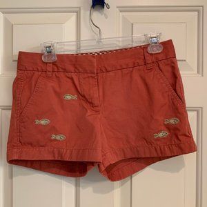 J.CREW EMBELLISHED FISH RED/CLAY CHINO SHORTS